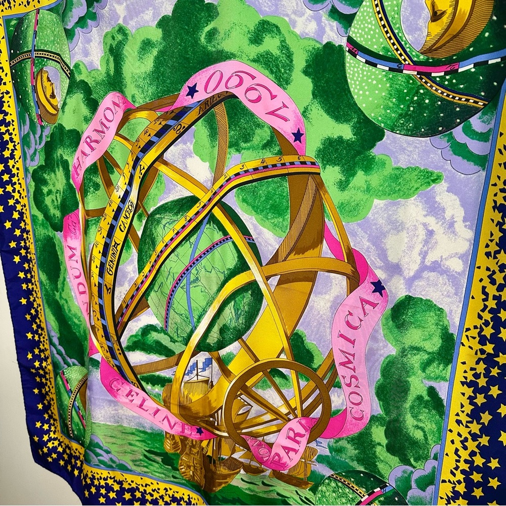 🥂SOLD🥂1990 CELINE PARIS Vintage Silk Bright Celestial Square Scarf - Picture 10 of 11